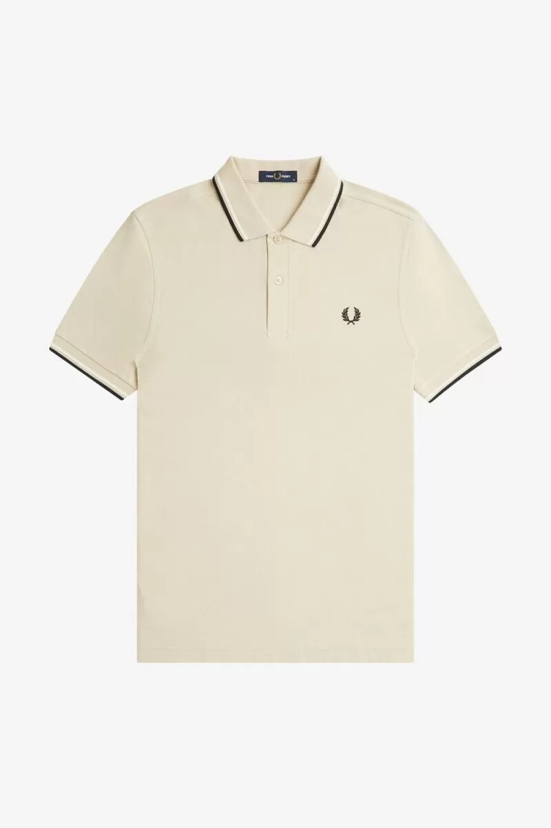 camisa fred perry m3600 para hombre color avena beige y negro
