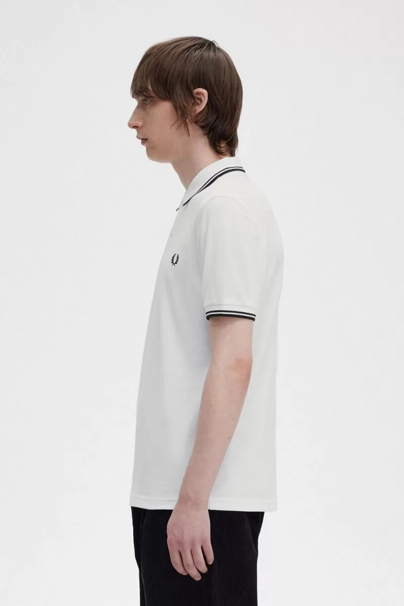 camisa fred perry m3600 para hombre blanca y negra