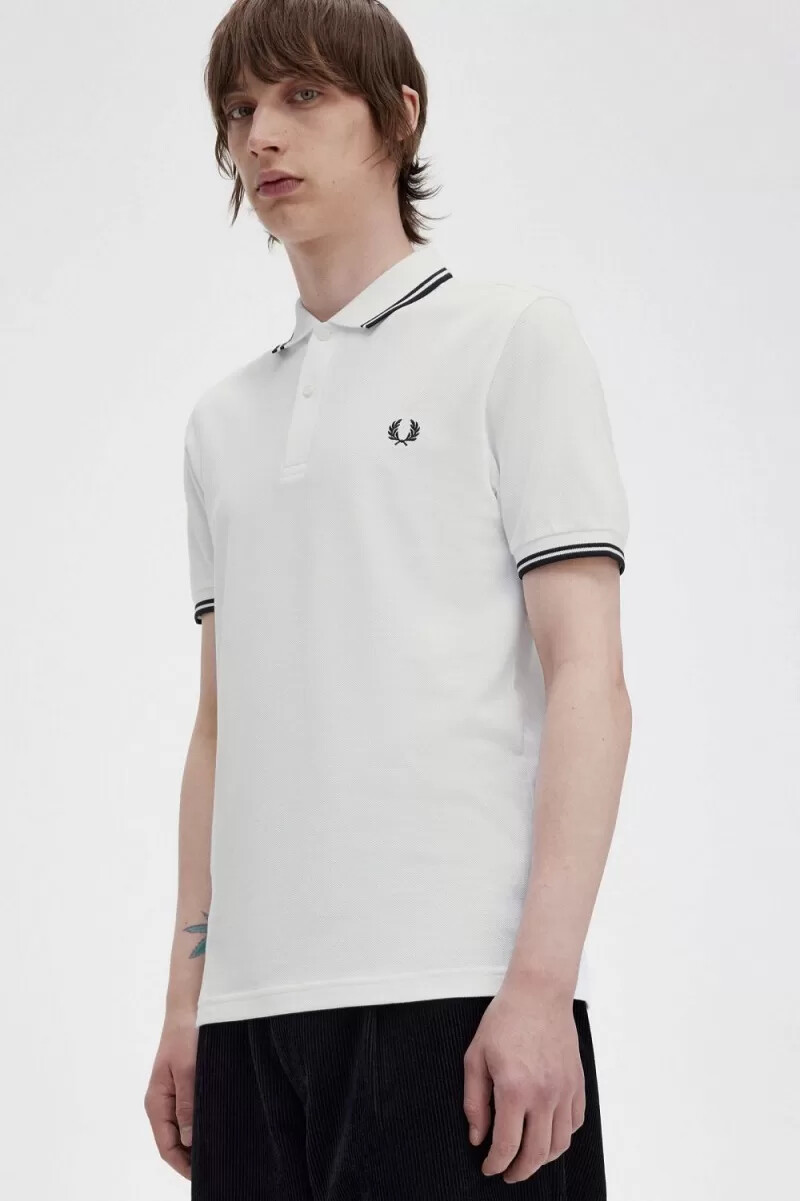camisa fred perry m3600 para hombre blanca y negra