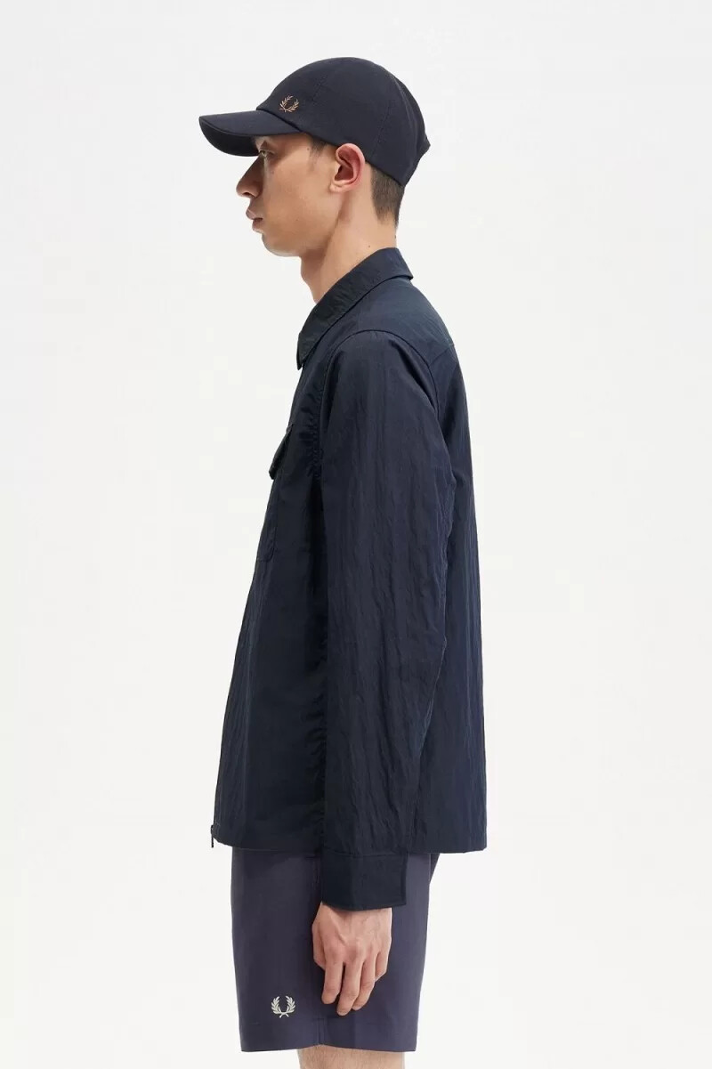 camisa fred perry con textura y cremallera para hombre color azul marino