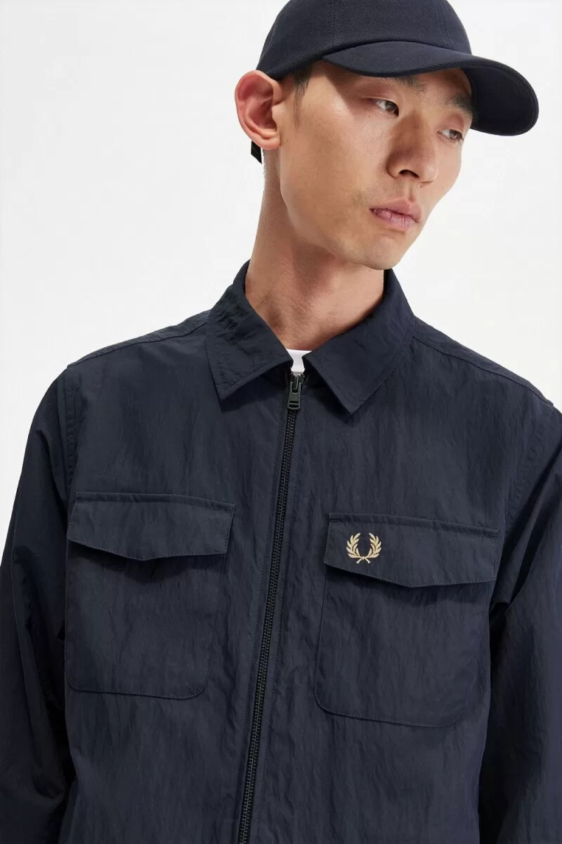 camisa fred perry con textura y cremallera para hombre color azul marino