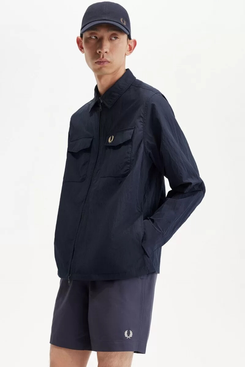 camisa fred perry con textura y cremallera para hombre color azul marino