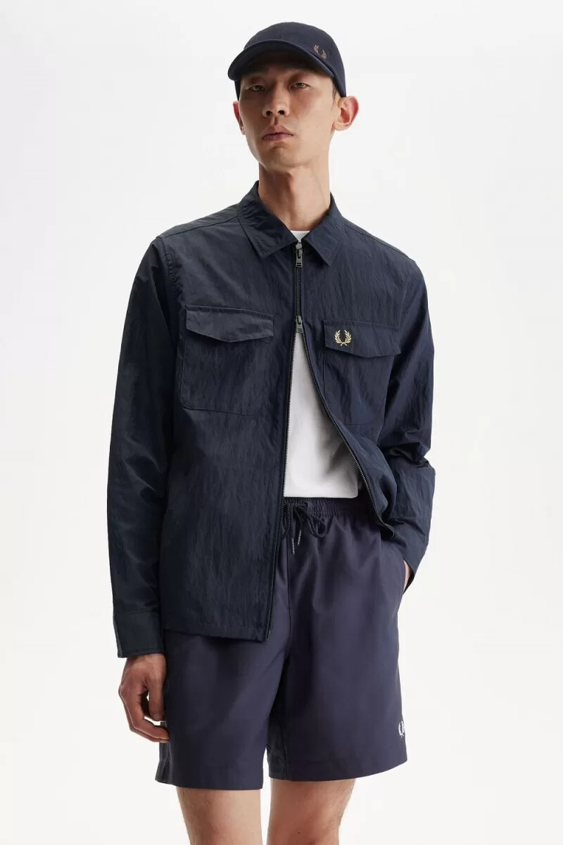 camisa fred perry con textura y cremallera para hombre color azul marino