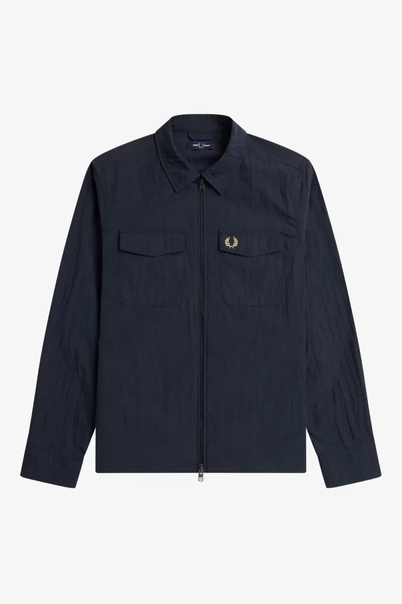 camisa fred perry con textura y cremallera para hombre color azul marino