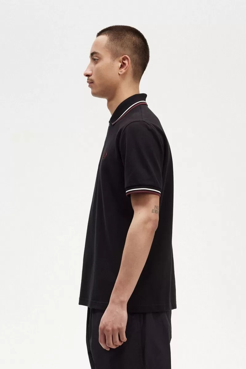 camisa fred perry m12 para hombre color negro beige y sangre de buey