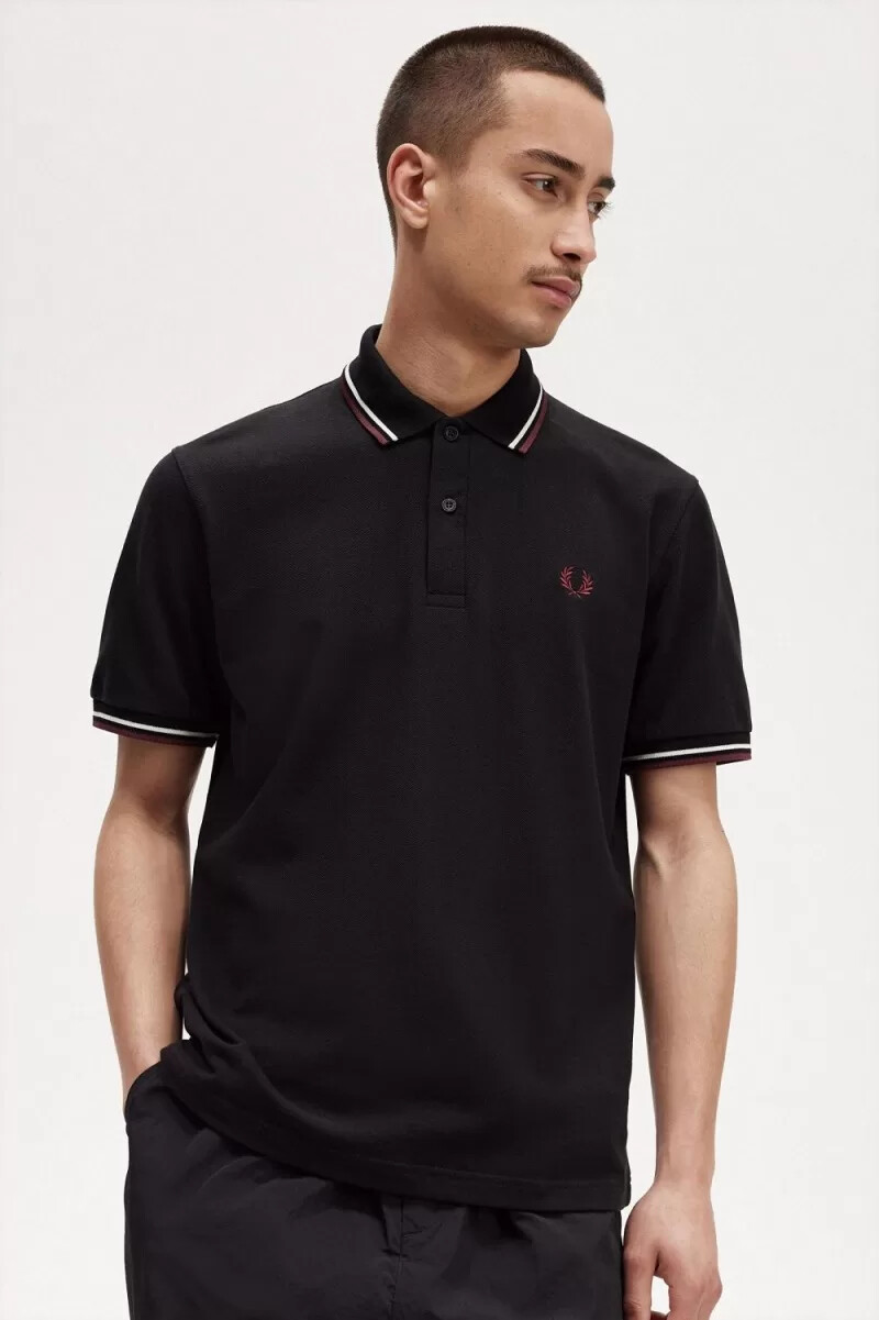 camisa fred perry m12 para hombre color negro beige y sangre de buey