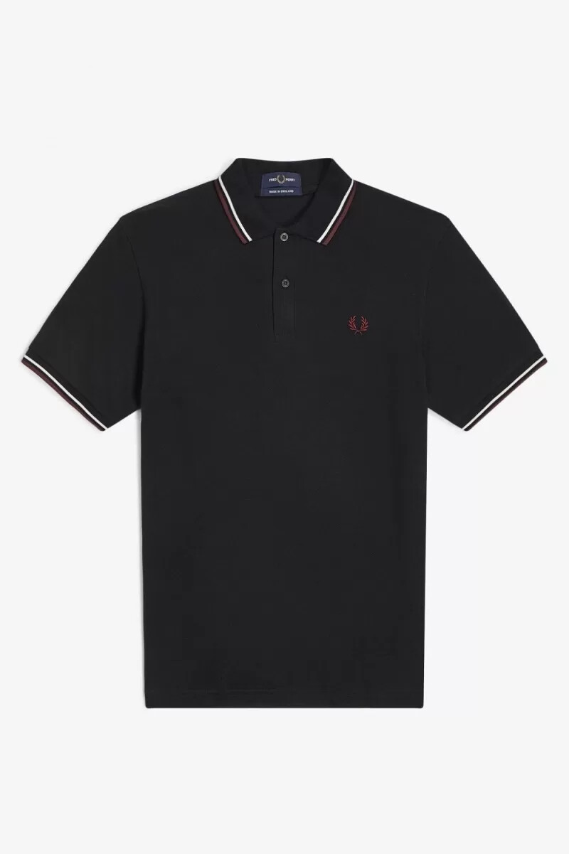 camisa fred perry m12 para hombre color negro beige y sangre de buey