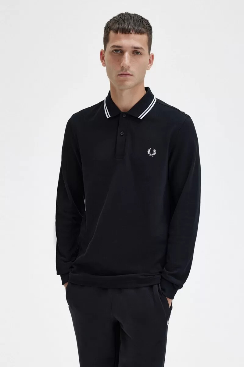 camisa fred perry m3636 para hombre negra y blanca