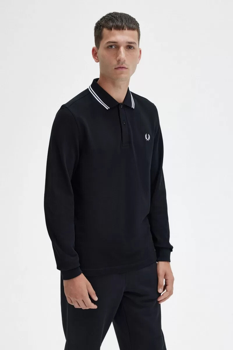 camisa fred perry m3636 para hombre negra y blanca