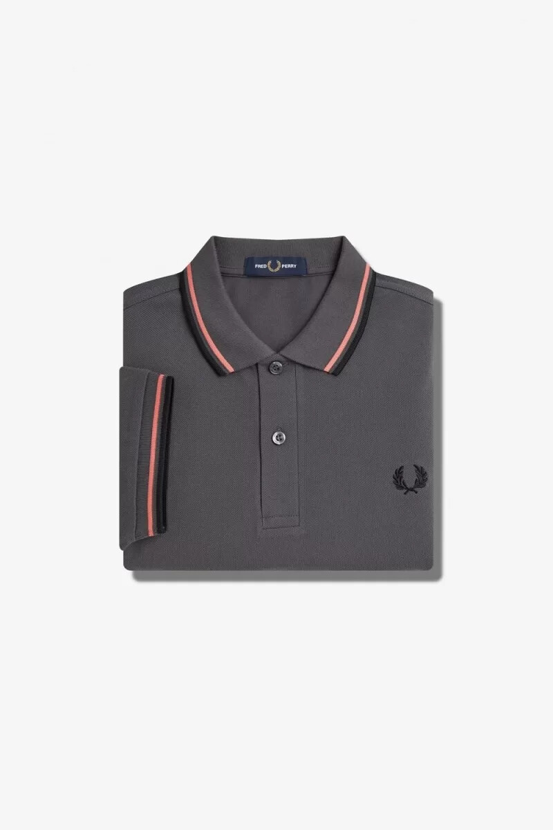 camisa fred perry m3600 para hombre color gris plomo coral y negro intenso