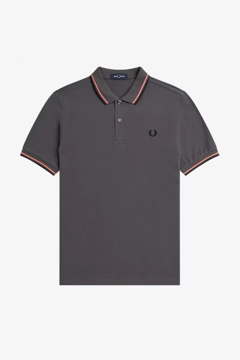 camisa fred perry m3600 para hombre color gris plomo coral y negro intenso
