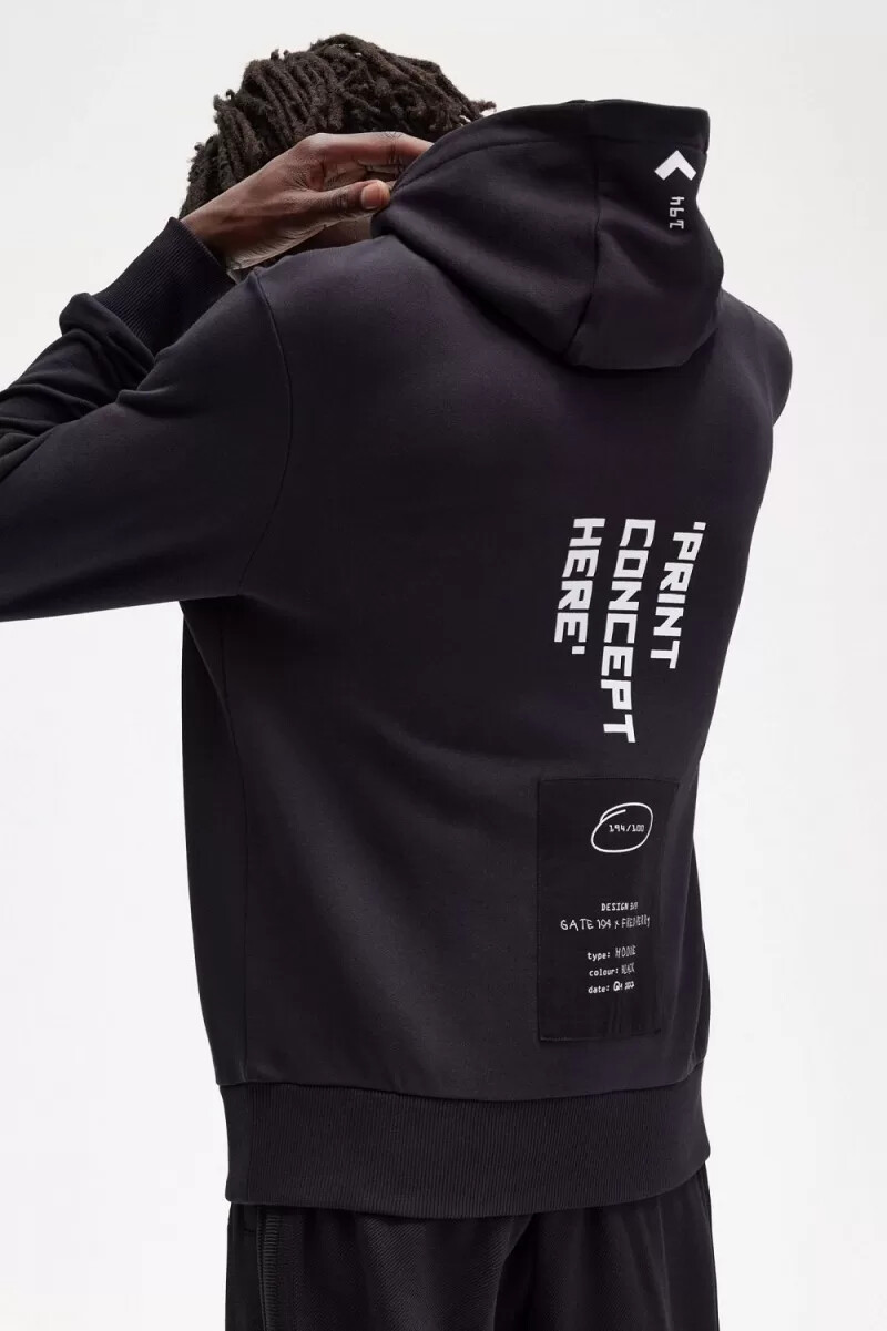sudadera con capucha estampada fred perry para hombre color negro