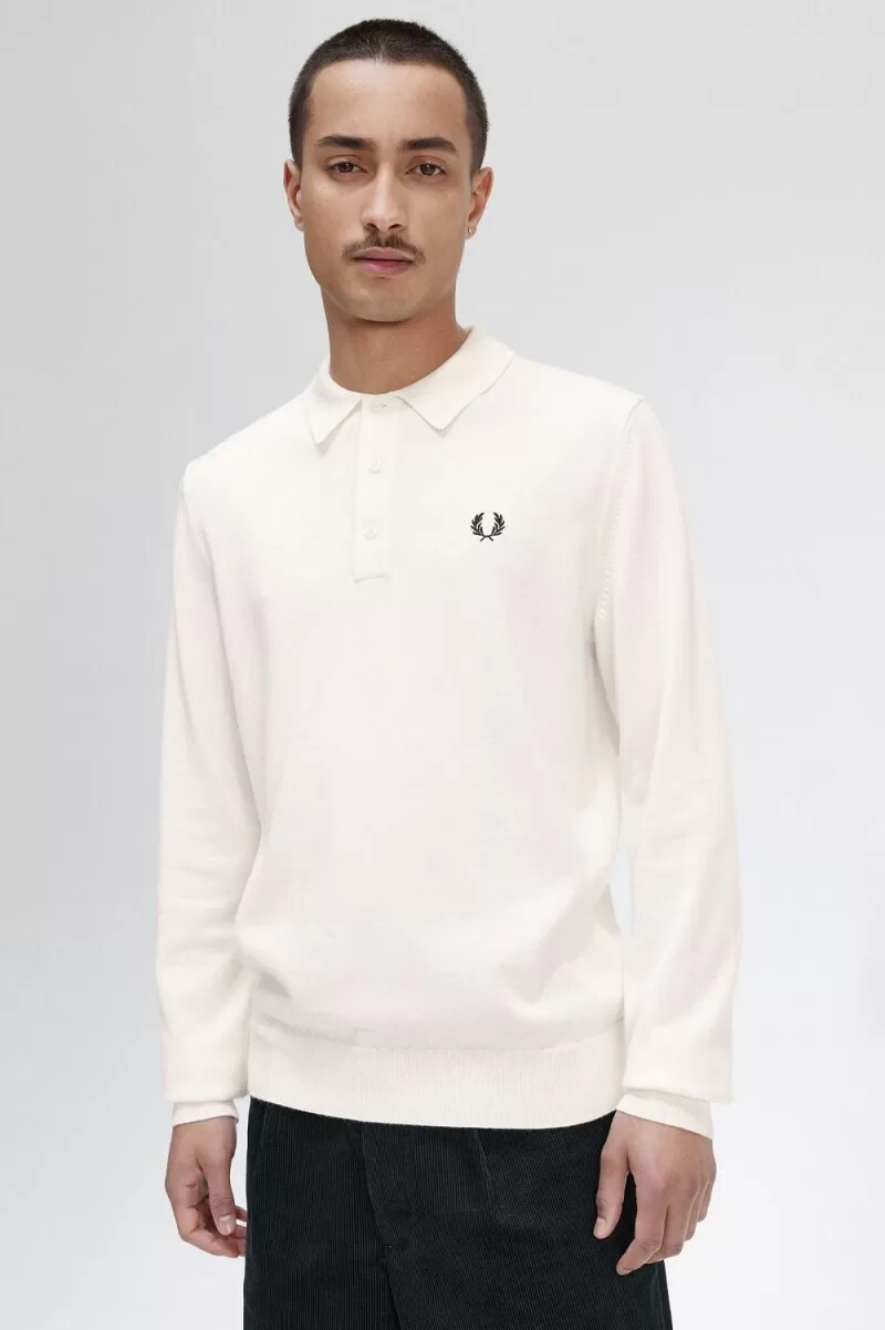 camisa de punto de manga larga fred perry para hombre en beige