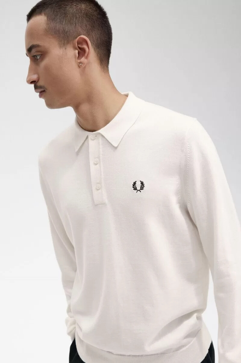 camisa de punto de manga larga fred perry para hombre en beige