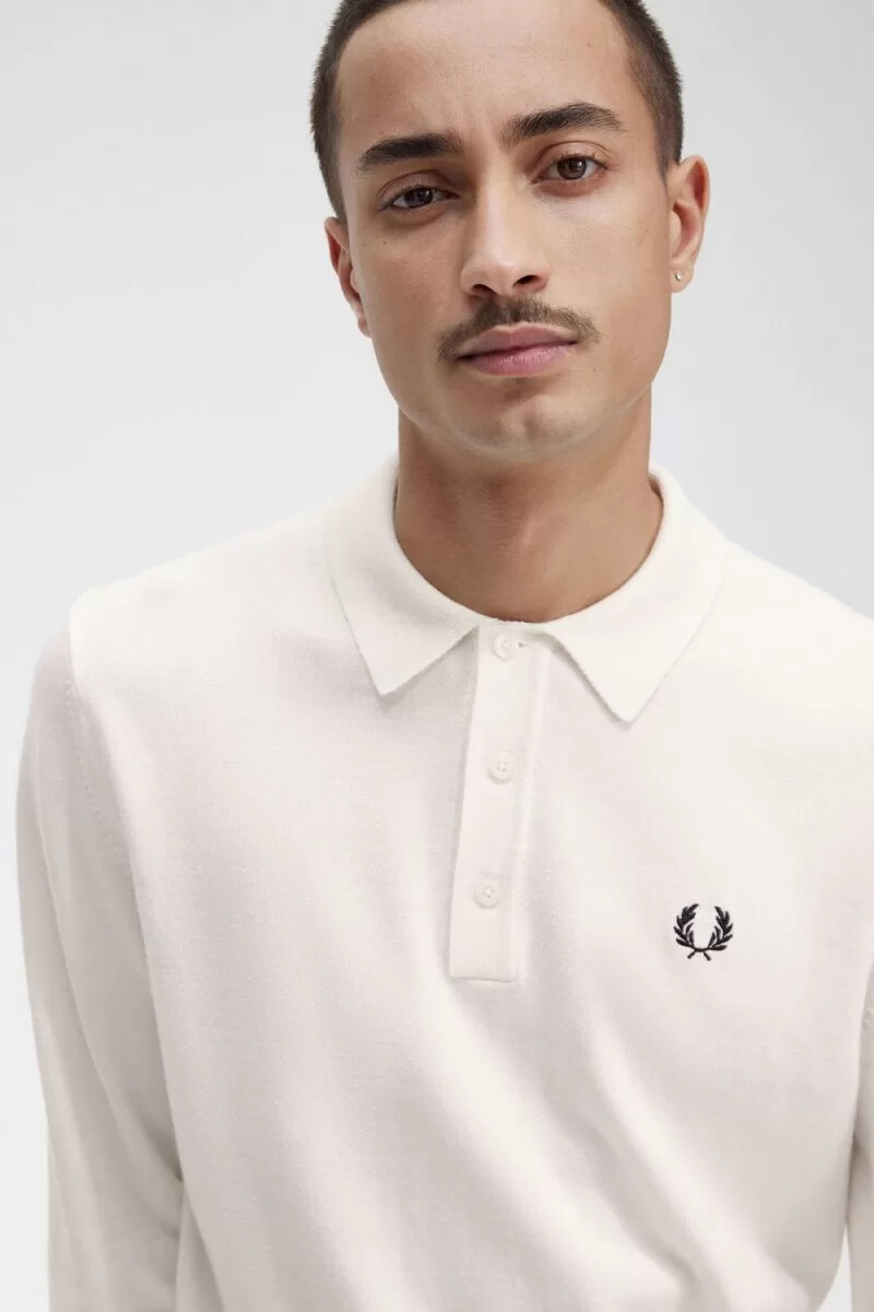 camisa de punto de manga larga fred perry para hombre en beige