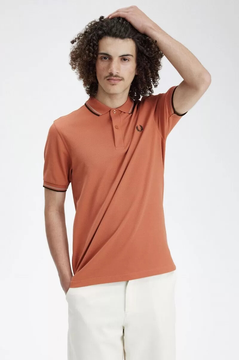 camisa fred perry m3600 para hombre color óxido claro gris cálido verde noche