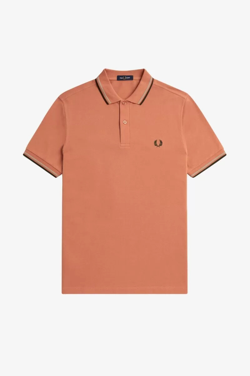 camisa fred perry m3600 para hombre color óxido claro gris cálido verde noche