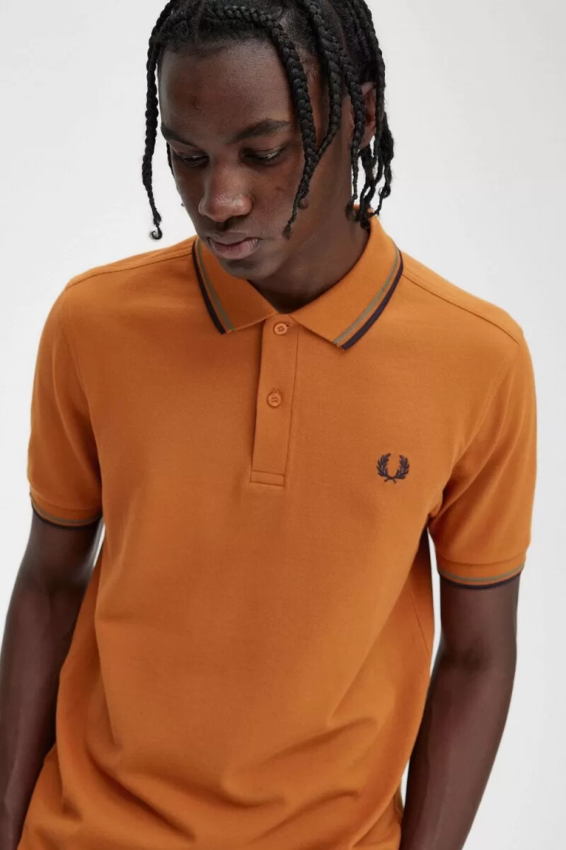 camisa fred perry m3600 para hombre color marrón verde y azul marino