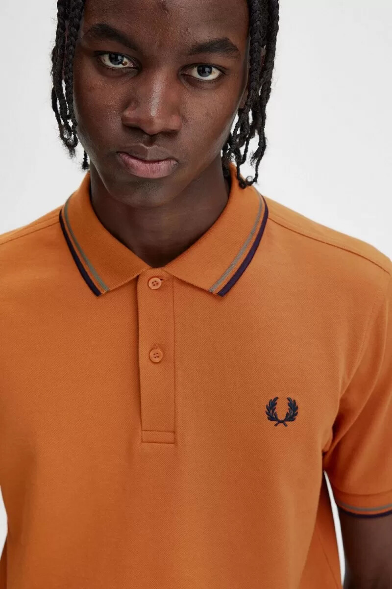 camisa fred perry m3600 para hombre color marrón verde y azul marino