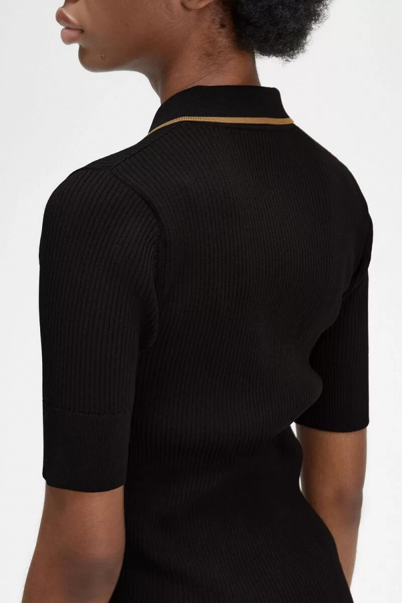 camisa de punto acanalada para mujer de fred perry negra