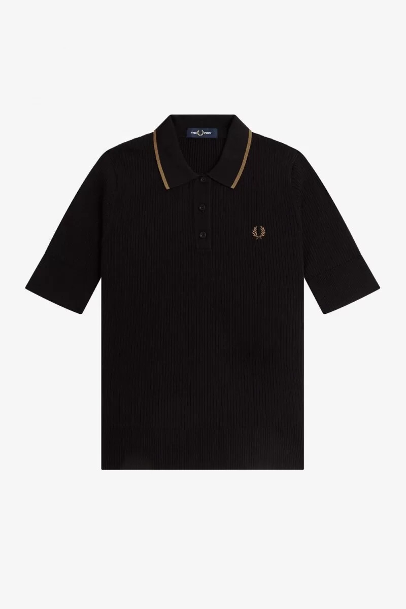 camisa de punto acanalada para mujer de fred perry negra