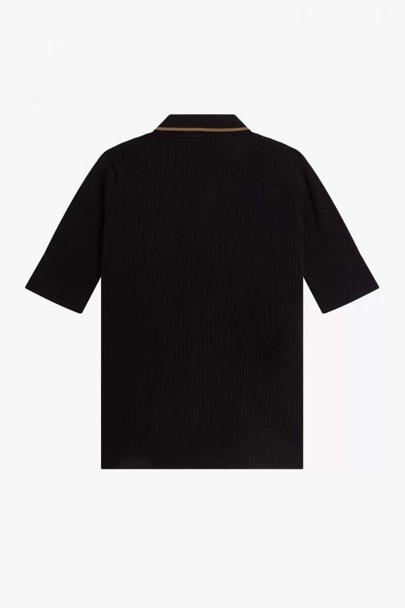 camisa de punto acanalada para mujer de fred perry negra