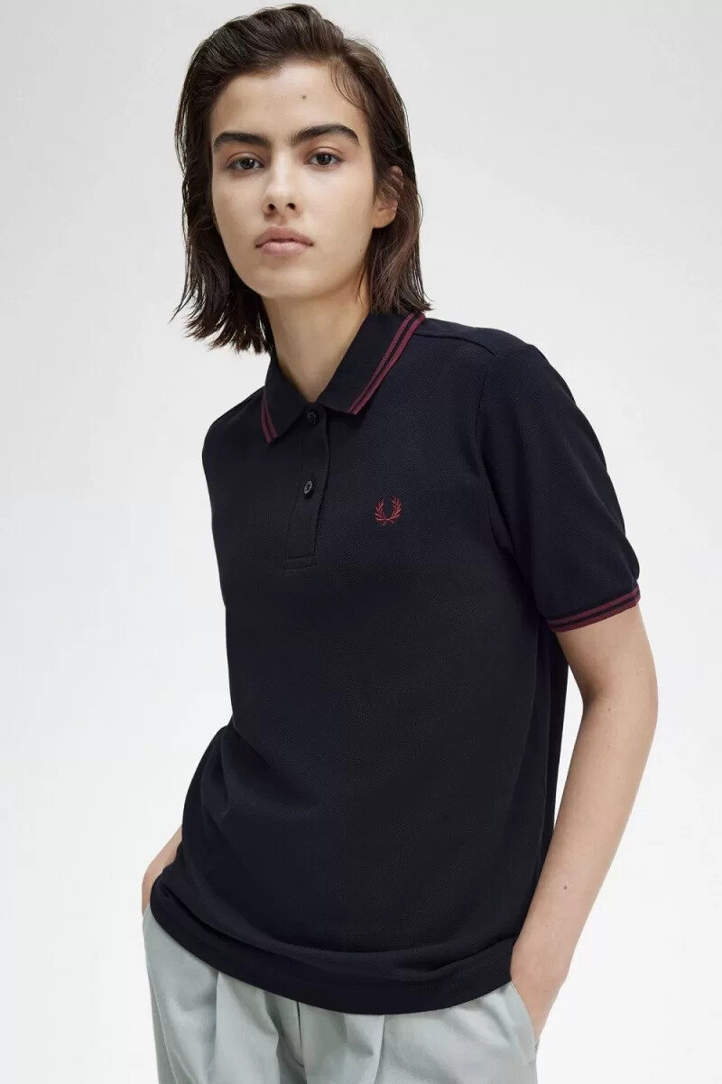 camisa fred perry g3600 para mujer color azul marino color sangre de buey