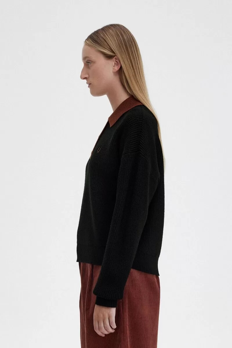 camisa de punto negra para mujer de fred perry