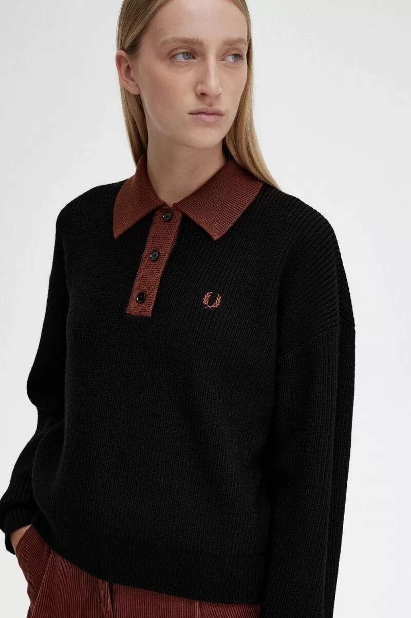 camisa de punto negra para mujer de fred perry