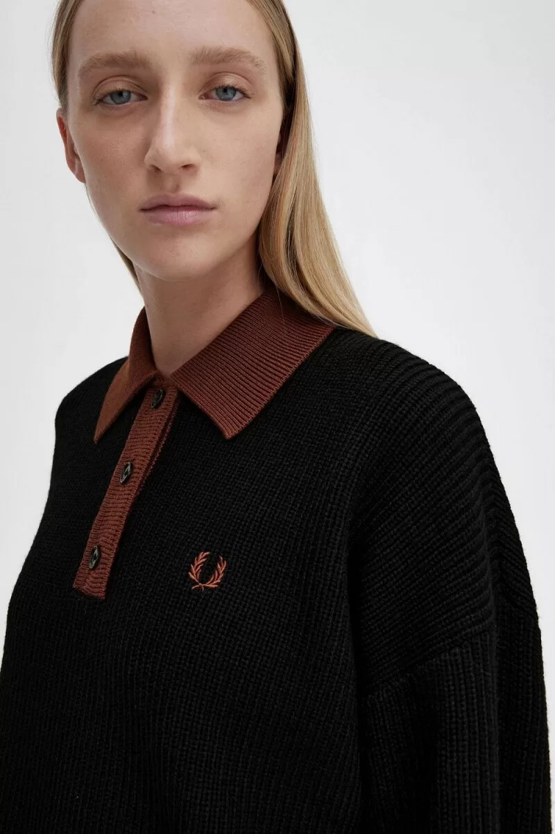 camisa de punto negra para mujer de fred perry