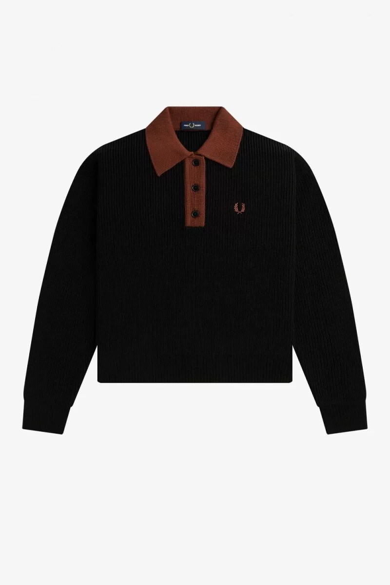 camisa de punto negra para mujer de fred perry