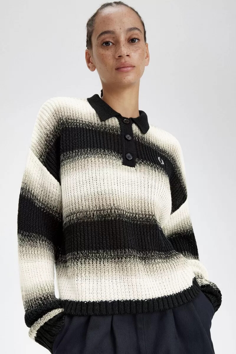 camisa de punto abierto a rayas fred perry para mujer color negro