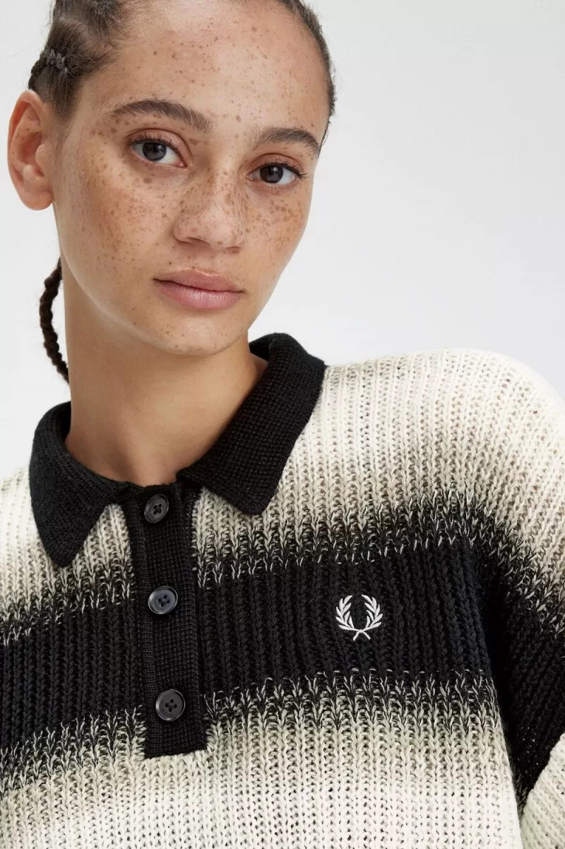 camisa de punto abierto a rayas fred perry para mujer color negro