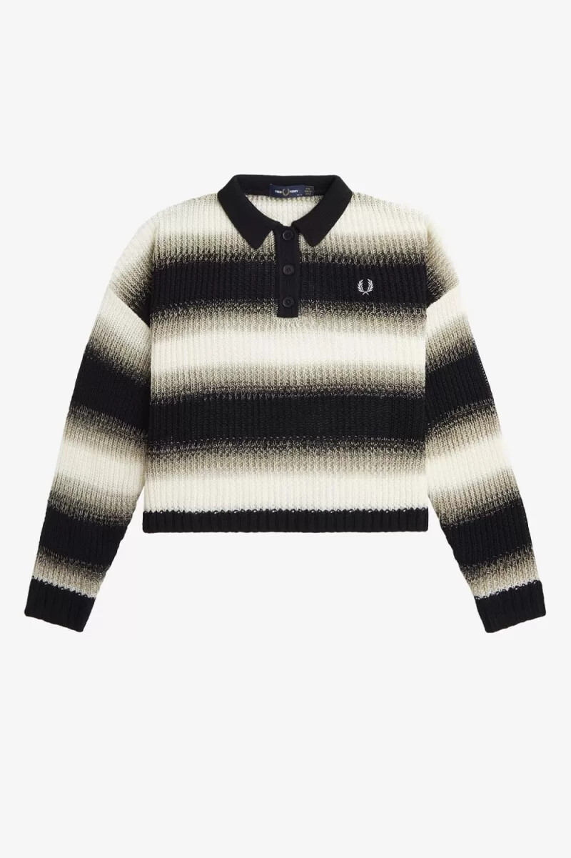 camisa de punto abierto a rayas fred perry para mujer color negro