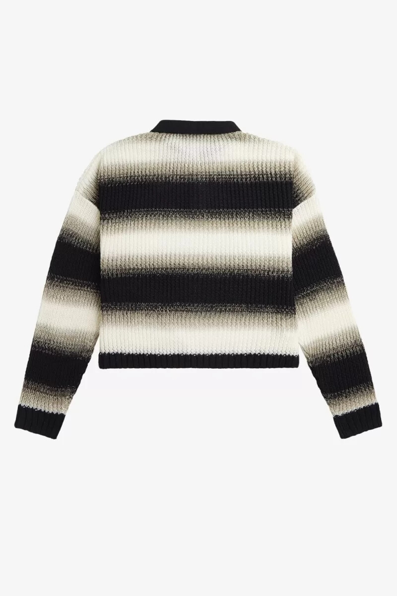 camisa de punto abierto a rayas fred perry para mujer color negro