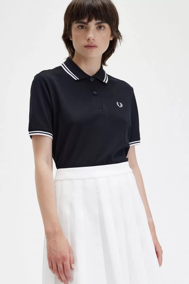 camisa fred perry g3600 para mujer negra y blanca