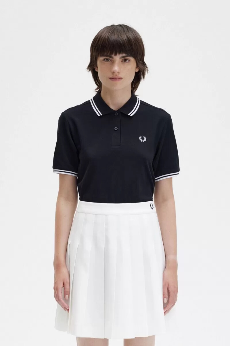 camisa fred perry g3600 para mujer negra y blanca
