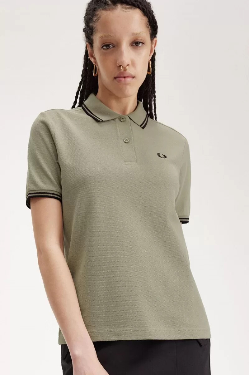camisa fred perry g3600 para mujer gris cálido y negro