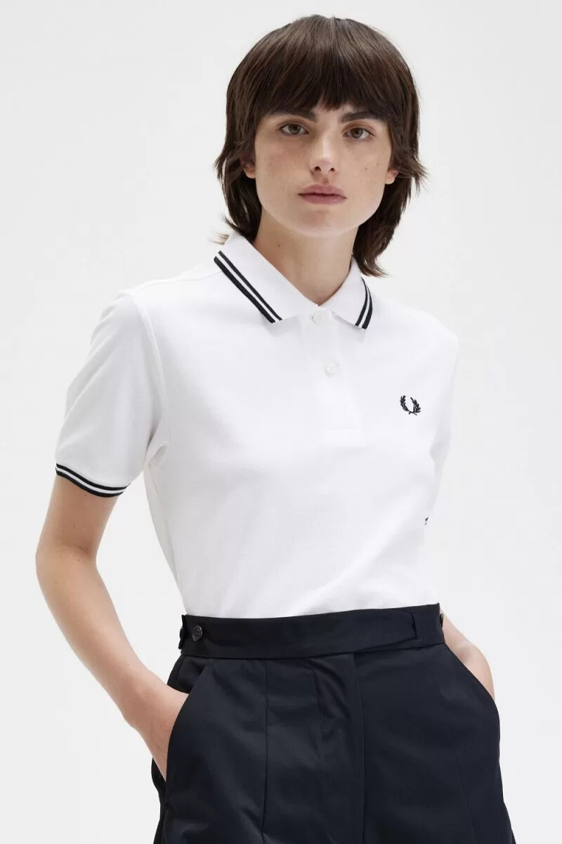 camisa fred perry g3600 para mujer blanca y negra