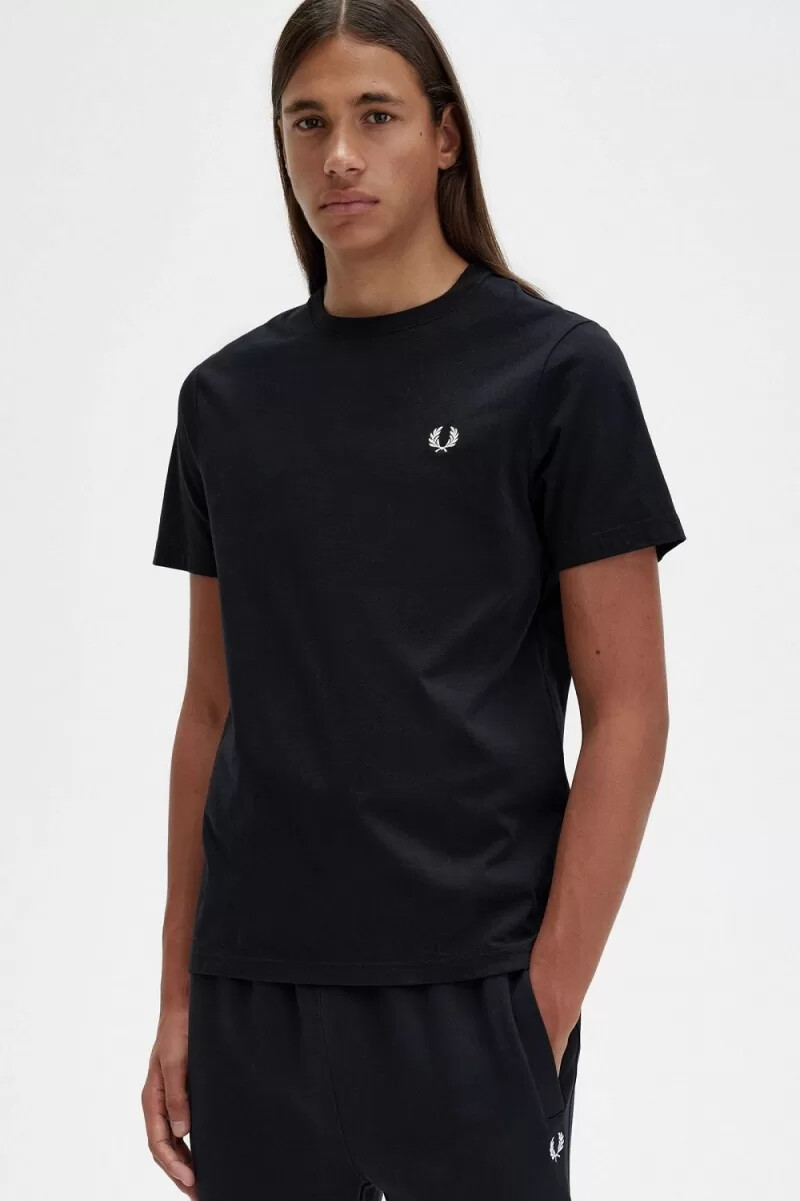 camiseta negra de cuello redondo para hombre de fred perry