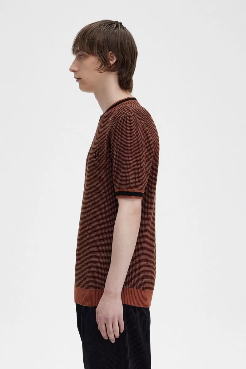 camiseta de punto texturizada fred perry para hombre en color marrón whisky