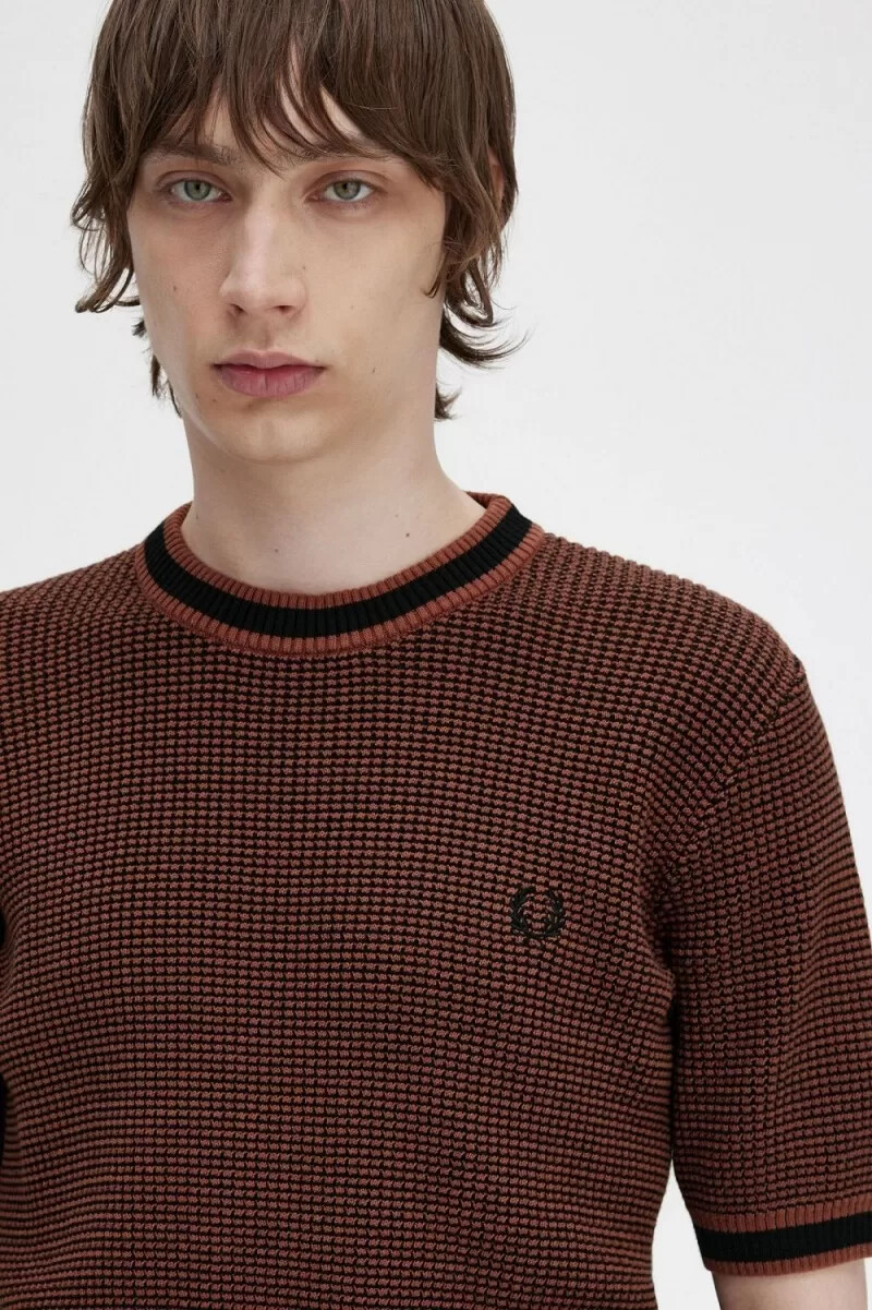 camiseta de punto texturizada fred perry para hombre en color marrón whisky