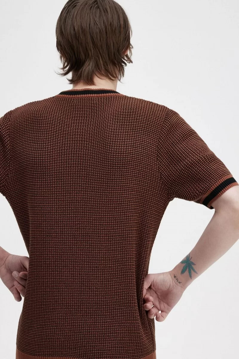 camiseta de punto texturizada fred perry para hombre en color marrón whisky