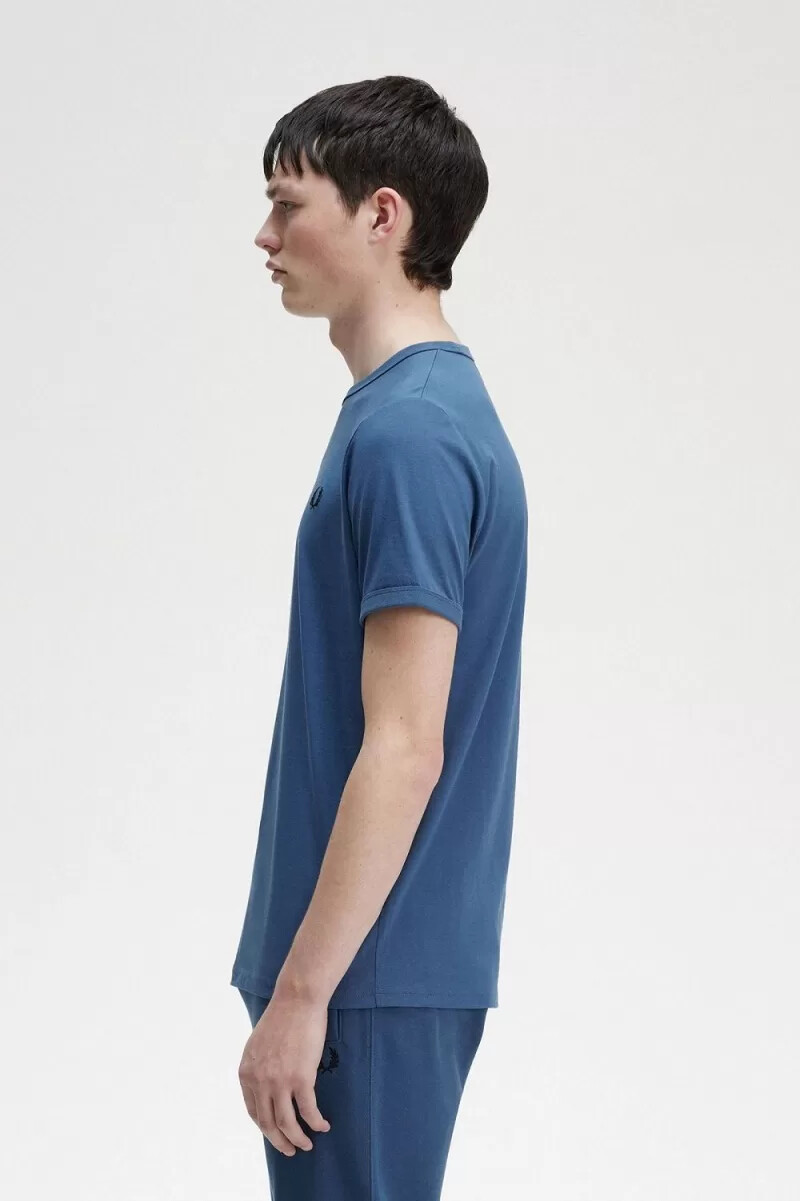 camiseta fred perry ringer para hombre azul medianoche