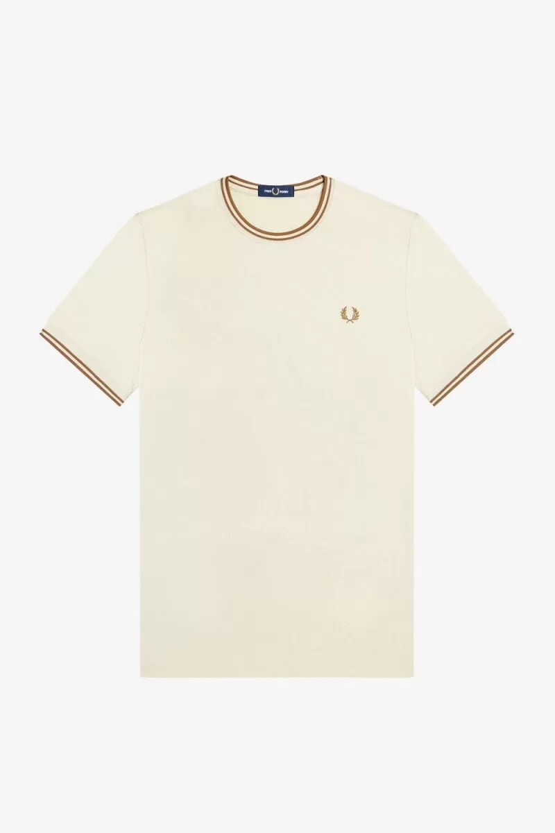 camiseta fred perry twin tipped para hombre color avena