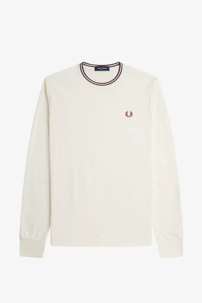 camiseta fred perry twin tipped para hombre beige y marrón whisky
