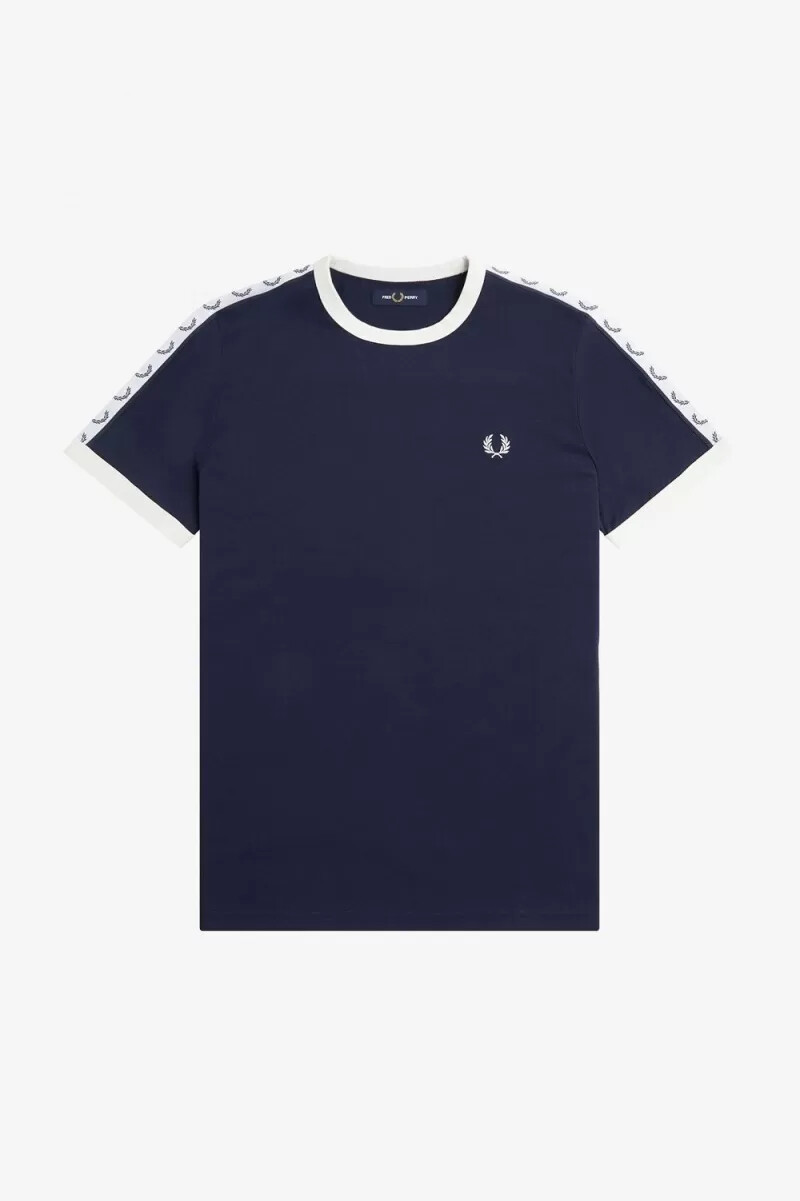 camiseta fred perry con ribetes y cinta para hombre en azul carbón