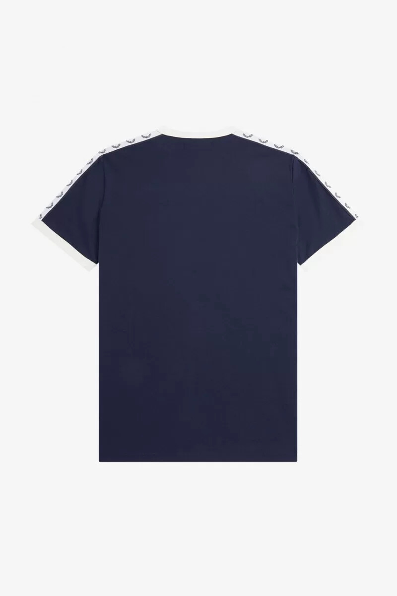 camiseta fred perry con ribetes y cinta para hombre en azul carbón