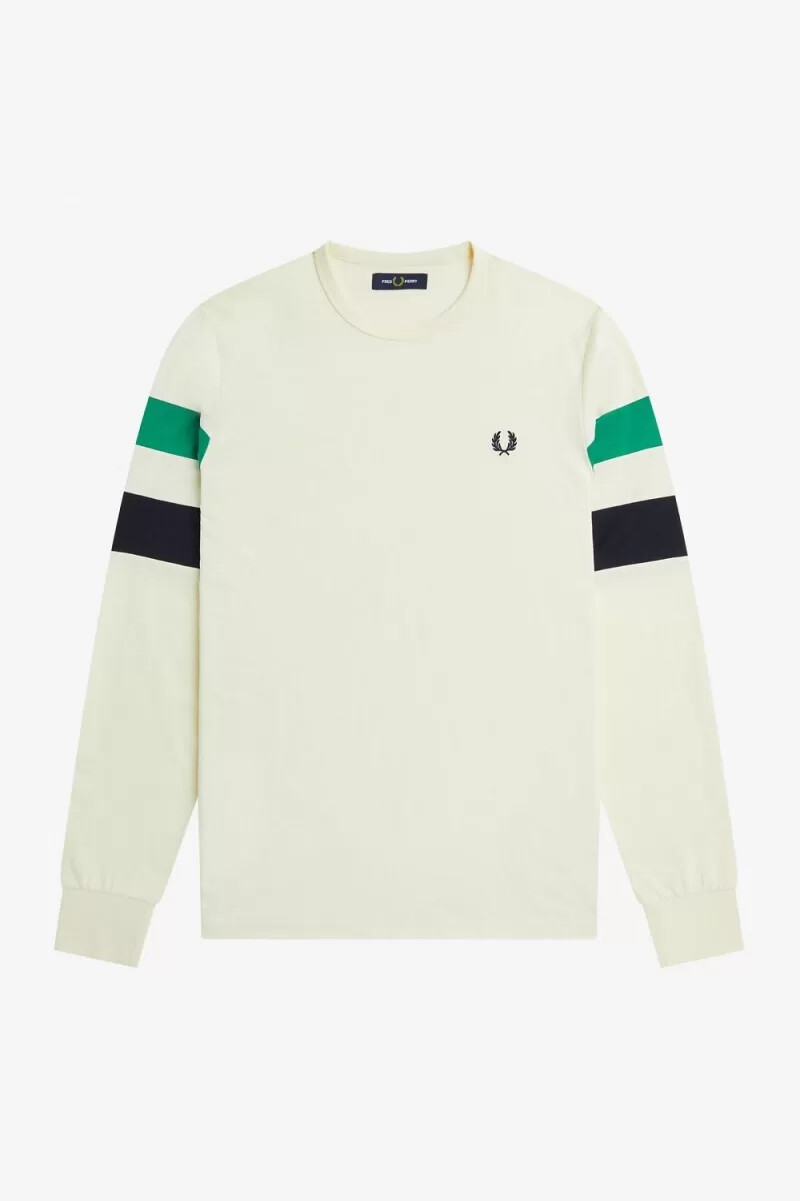 camiseta de manga larga con paneles de fred perry para hombre en beige