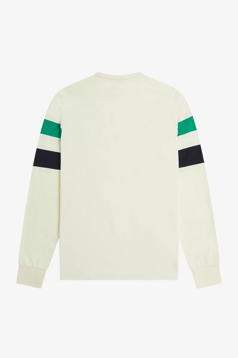 camiseta de manga larga con paneles de fred perry para hombre en beige